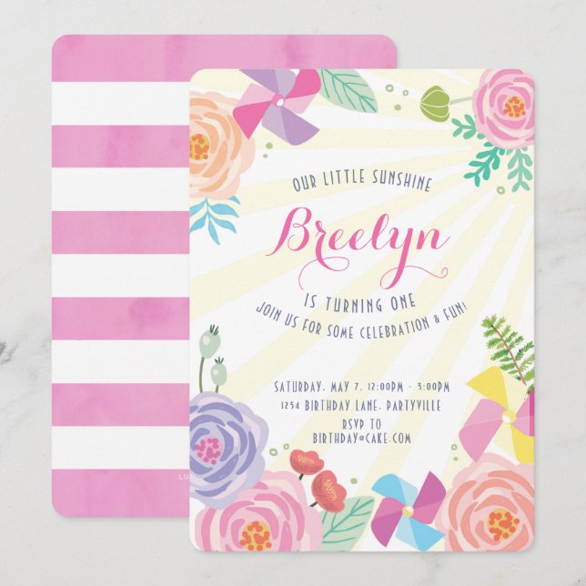 Convite do aniversário da luz do sol (Frente/Verso)