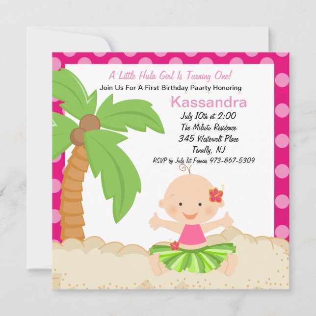 Convite do aniversário da menina de Hula do bebê (Frente)