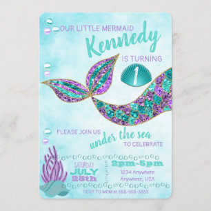 Convite do aniversário da sereia, sob o partido do