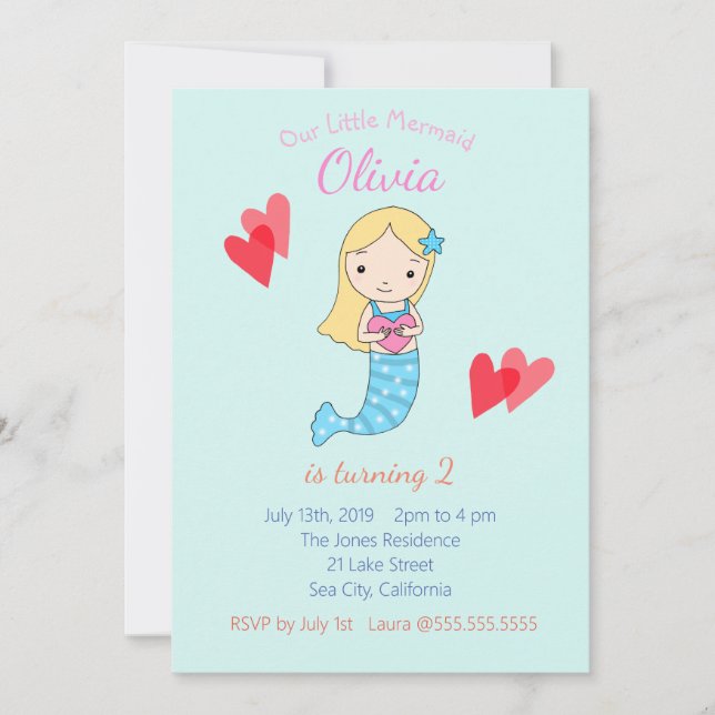 Convite do aniversário da sereia sob o partido do (Frente)