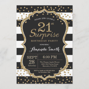 Convite do aniversário de 21 anos da surpresa.