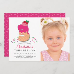 Convite do aniversário de 3 anos do sorvete da