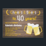 Convite do aniversário de 40 anos rústico dos<br><div class="desc">Convite do aniversário de 40 anos rústico dos elogios e das cervejas. Aniversário adulto. Aniversário da cerveja para homens. Fundo de madeira rústico. Vintage do país retro. Para uma personalização mais adicional,  clique por favor "personalizam-no" botão e usam-nos nossa ferramenta de design para alterar este modelo.</div>