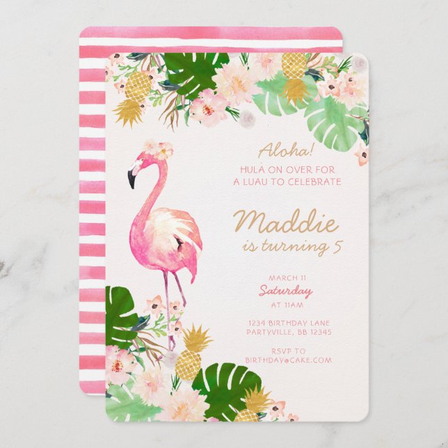 Convite do aniversário de Luau (Frente/Verso)