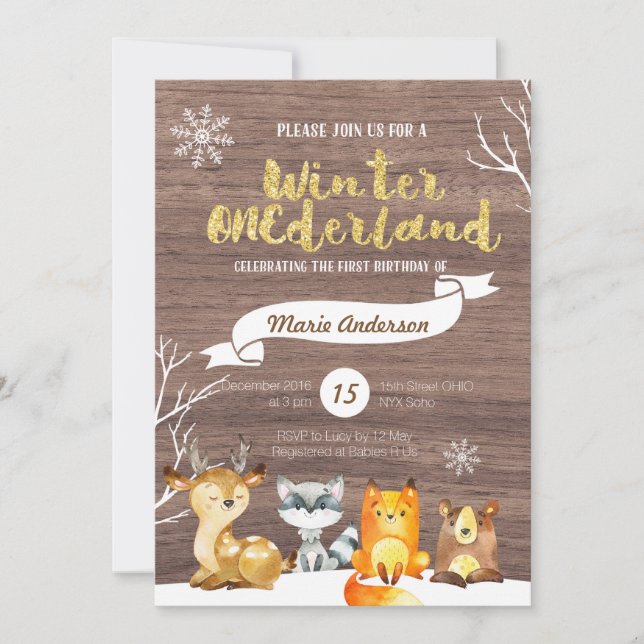 Convite do aniversário de ONEderland da floresta (Frente)