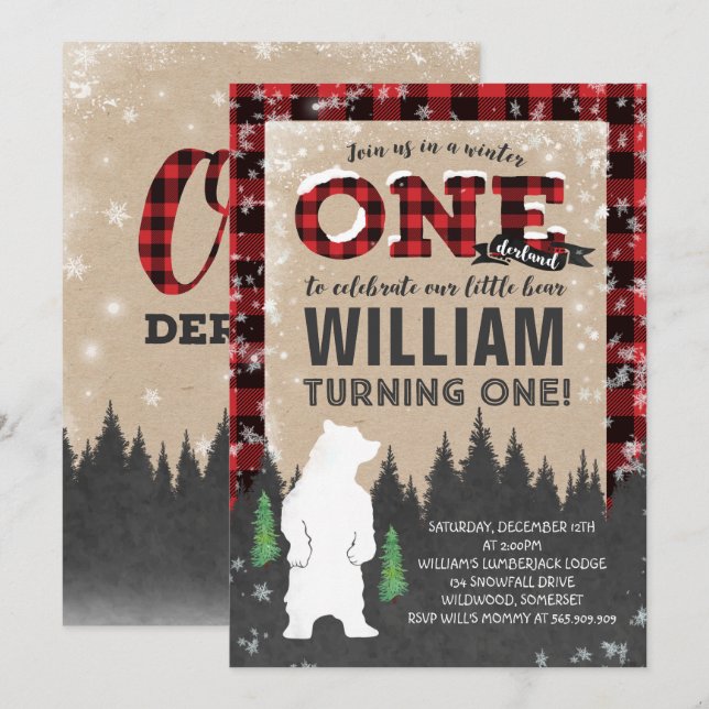 Convite do aniversário de ONEderland do inverno do (Frente/Verso)