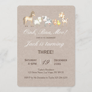 Convite do aniversário do animal de fazenda