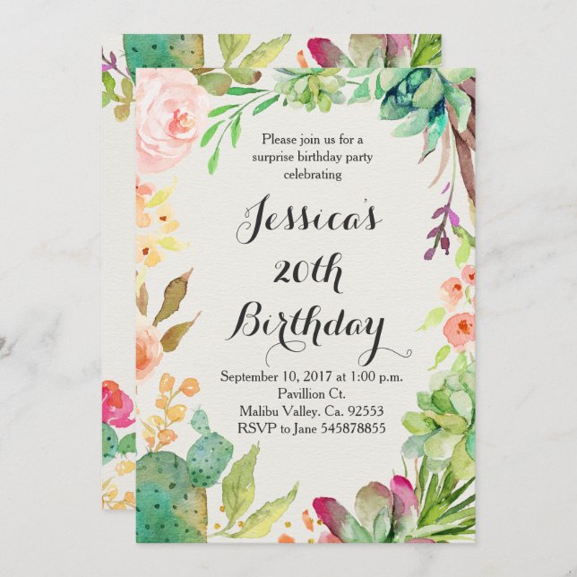 Convite do aniversário do cacto (Frente/Verso)