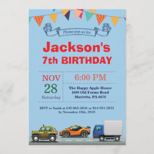 Convite do aniversário do caminhão do carro do