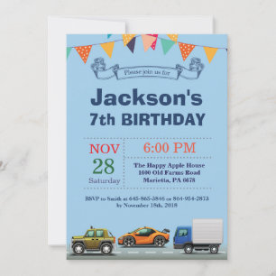 Convite do aniversário do caminhão do carro do