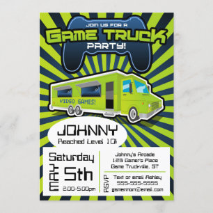 Convite do aniversário do caminhão do jogo de