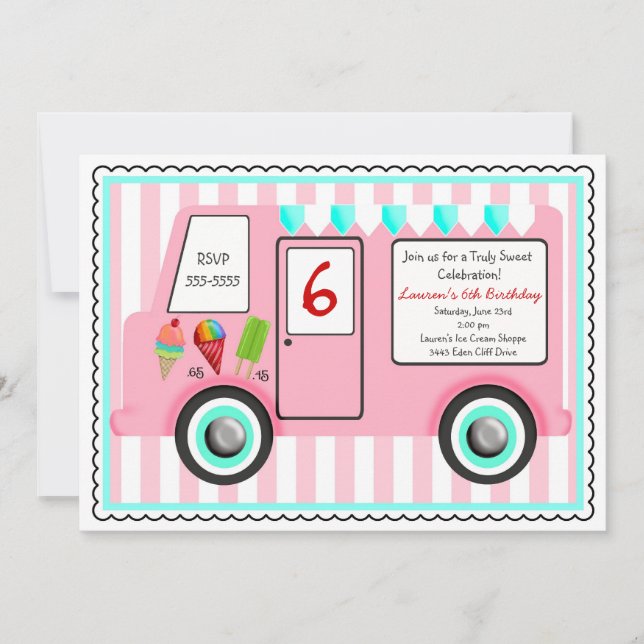 Convite do aniversário do caminhão do sorvete (Frente)
