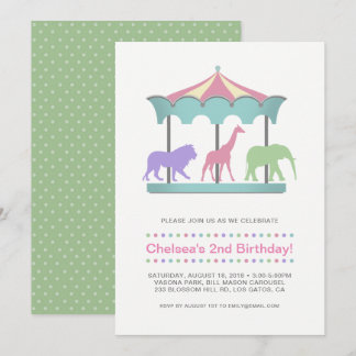 Convite do aniversário do carrossel do safari