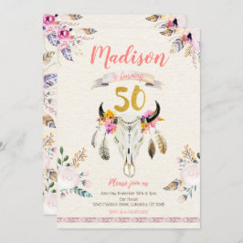 Convite do aniversário do crânio floral tribal de