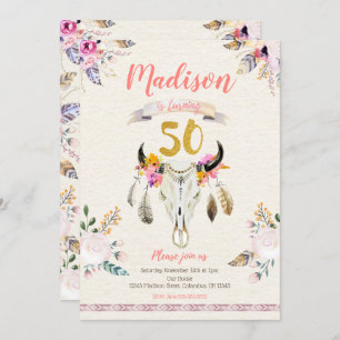 Convite do aniversário do crânio floral tribal de
