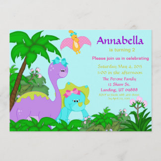 Convite do aniversário do dinossauro da menina