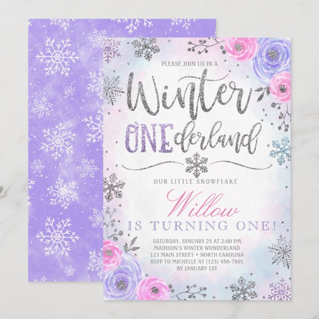 Convite do aniversário do floco de neve de (Frente/Verso)