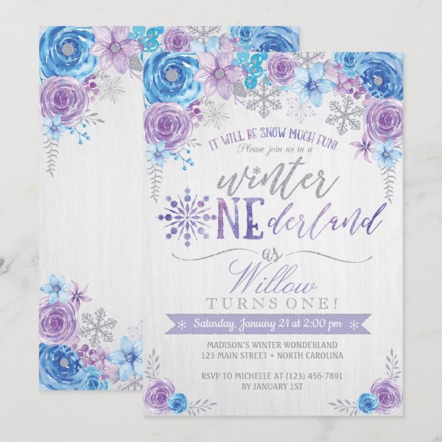 Convite do aniversário do floco de neve de (Frente/Verso)