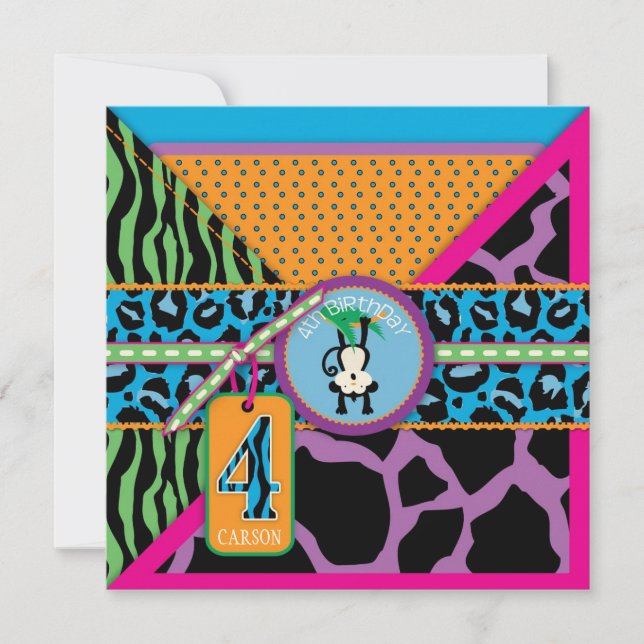 Convite do aniversário do macaco da selva quarto (Frente)