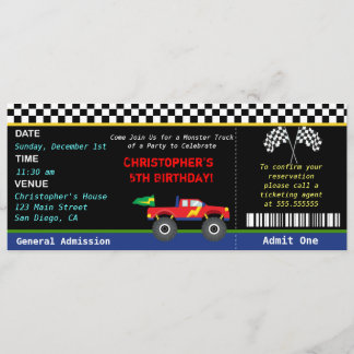 Convite do aniversário do monster truck