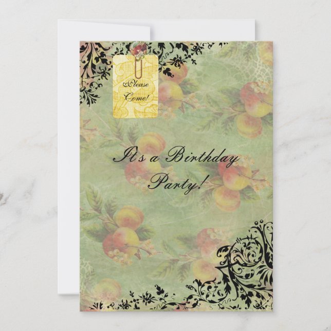 Convite do aniversário do pêssego do Victorian (Frente)