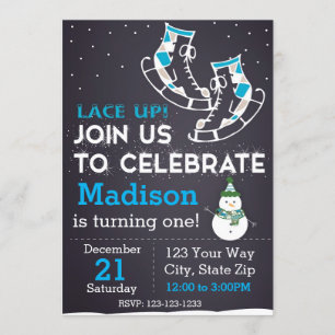 Convite do aniversário do skate de gelo (azul)