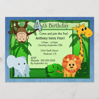 Convite do aniversário do tema da selva 4o