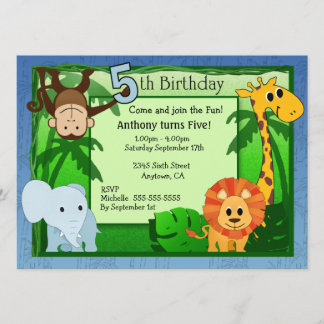 Convite do aniversário do tema da selva 5o