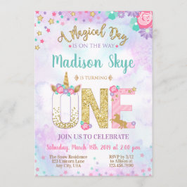 Convite do aniversário do unicórnio da aguarela