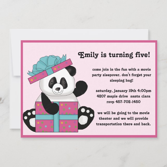 Convite do aniversário do urso de panda (Frente)