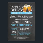 Convite do aniversário dos elogios e das cervejas<br><div class="desc">Surpreenda cartão do convite do aniversário dos elogios e das cervejas o 60th. Aniversário adulto. Azul. 16o 18o 2ø 30o 40th 50th 60th 90 100th do 80 do 70. Alguma idade. Para uma personalização mais adicional, clique por favor "personalizam-no" botão e usam-nos nossa ferramenta de design para alterar este modelo....</div>