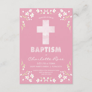 Convite do baptismo da menina - rosa, cruz da