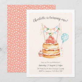 Convite do bolo de aniversário da aguarela
