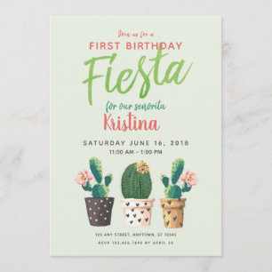Convite do cacto do aniversário da festa primeiro