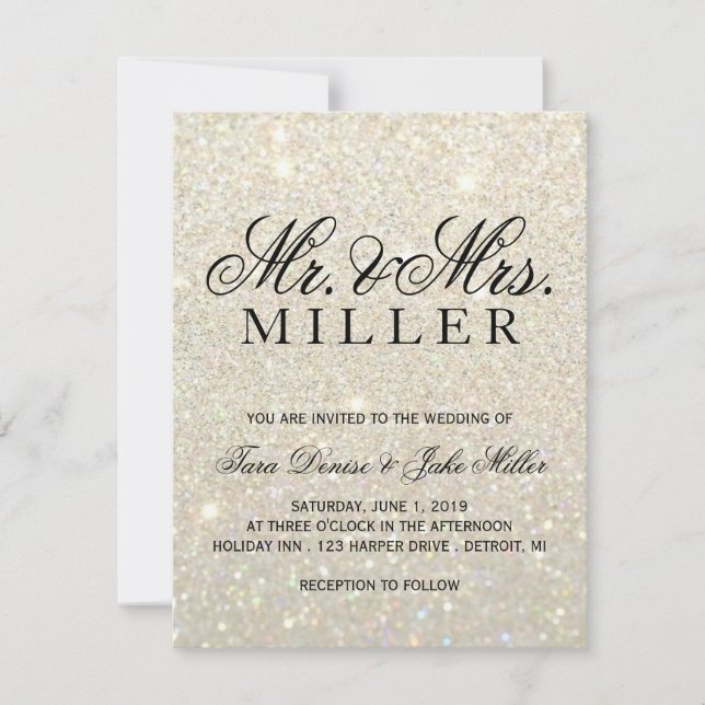 Convite do casamento - brilho do ouro branco (Frente)