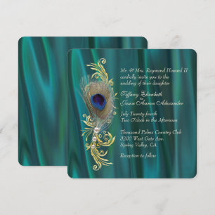 Convite do casamento da pena do cetim e do pavão
