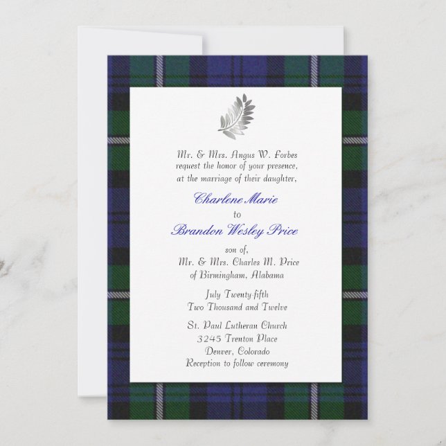 Convite do casamento da xadrez de Tartan (Frente)