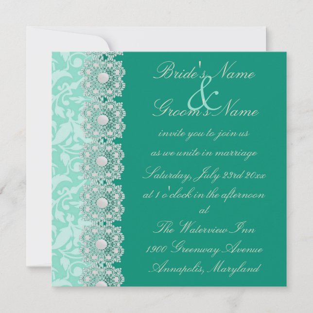Convite do casamento de água-marinha do laço e das (Frente)