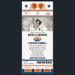 Convite do casamento do bilhete do futebol<br><div class="desc">Este é um design original pela rua de Bella do La. Convite original do casamento do bilhete do futebol ou para algum evento. Seus convidados amarão este convite temático do bilhete dos esportes. As cores estão em azul e alaranjado profundos. Adicione sua foto favorita. Se o esquema de cores não...</div>