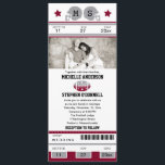 Convite do casamento do bilhete do futebol<br><div class="desc">Este é um design original pela rua de Bella do La. Convite original do casamento do bilhete do futebol ou para algum evento. Seus convidados amarão este convite temático do bilhete dos esportes. As cores estão em Borgonha e em cinzas. Adicione sua foto favorita. Se o esquema de cores não...</div>