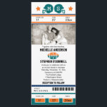 Convite do casamento do bilhete do futebol<br><div class="desc">Este é um design original pela rua de Bella do La. Convite original do casamento do bilhete do futebol ou para algum evento. Seus convidados amarão este convite temático do bilhete dos esportes. As cores estão no verde, nos azuis marinhos e na laranja do Aqua. Adicione sua foto favorita. Se...</div>