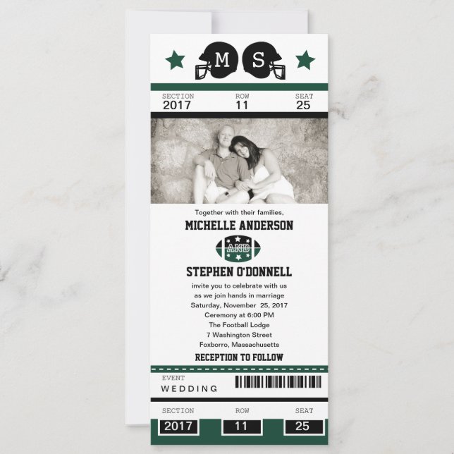 Convite do casamento do bilhete do futebol (Frente)