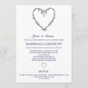 Convite do casamento do coração da lavanda