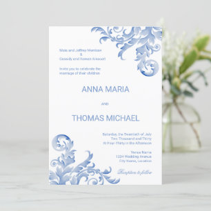 Convite do casamento do Flourish dos azuis