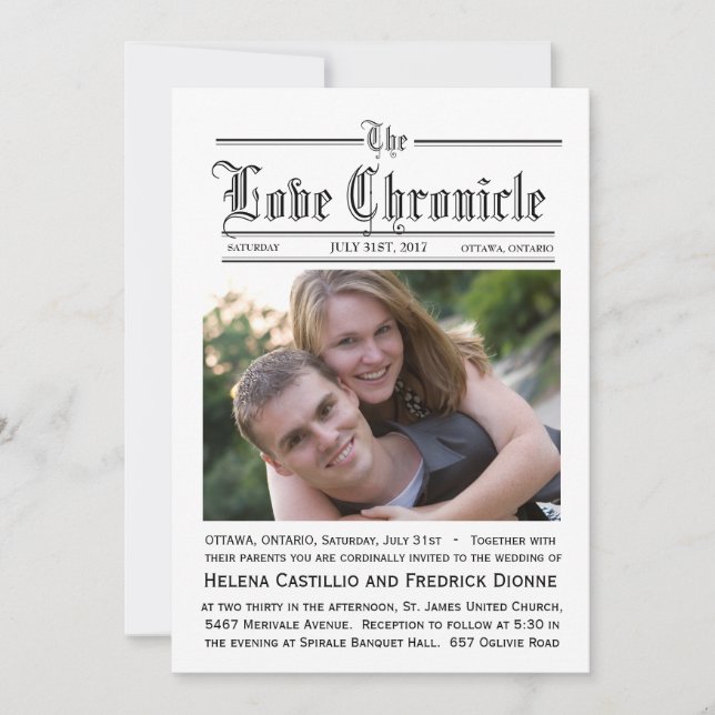 Convite do casamento do jornal (Frente)