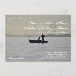 Convite do casamento do lago silhouette do barco &
