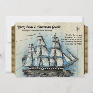 Convite do casamento do navio do vintage