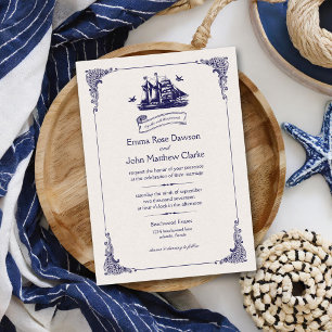 Convite do casamento do navio do vintage do