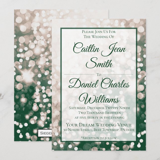 Convite do casamento outono - Champagne e verde (Frente/Verso)