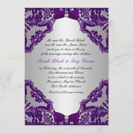 Convite do casamento roxo e de prata